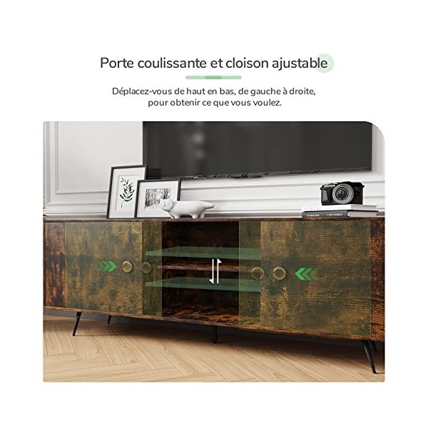 Novilla Meuble TV lndustriel,Banc TV pour Téléviseur jusquà 58 Pouces,avec Armoires, Tiroirs et Étagères,pour Salon, Chambre