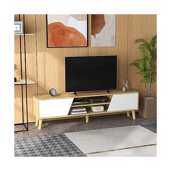 homcom Meuble TV jusquà 65" avec armoires et étagères ouvertes, meuble TV moderne en bois pour salon et salon, 150 x 30 x 42