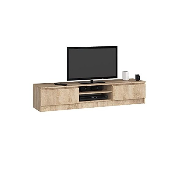 AKORD - Meuble TV K-160 - Un compartiment ouvert - 2 étagères avec portes battantes gauche et droite - 33 x 160 x 40&nbsp;cm - Poi