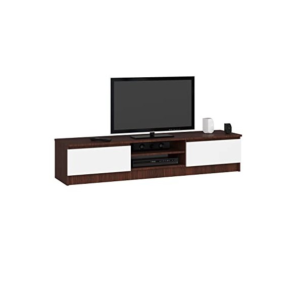 AKORD - Meuble TV K-160 - Un compartiment ouvert - 2 étagères avec portes battantes gauche et droite - 33 x 160 x 40&nbsp;cm - Poi