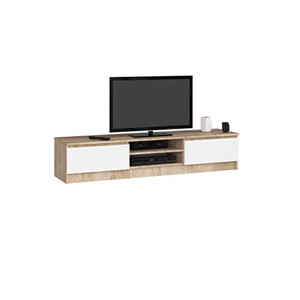 AKORD - Meuble TV K-160 - Un compartiment ouvert - 2 étagères avec portes battantes gauche et droite - 33 x 160 x 40&nbsp;cm - Poi