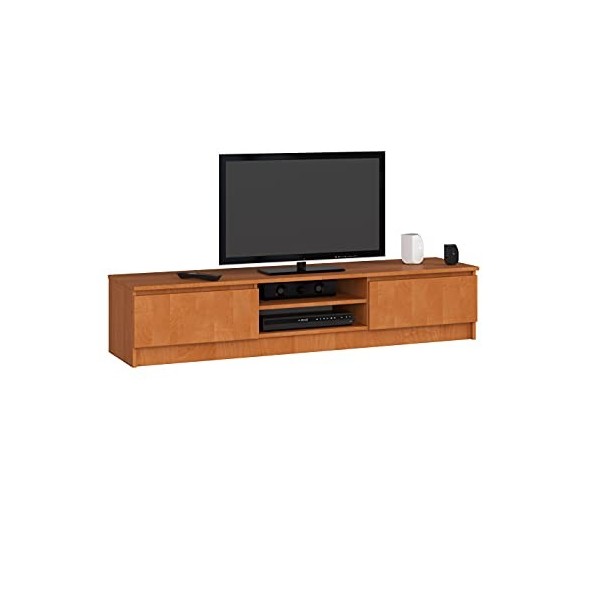 AKORD - Meuble TV K-160 - Un compartiment ouvert - 2 étagères avec portes battantes gauche et droite - 33 x 160 x 40&nbsp;cm - Poi