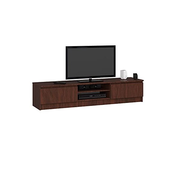 AKORD - Meuble TV K-160 - Un compartiment ouvert - 2 étagères avec portes battantes gauche et droite - 33 x 160 x 40&nbsp;cm - Poi