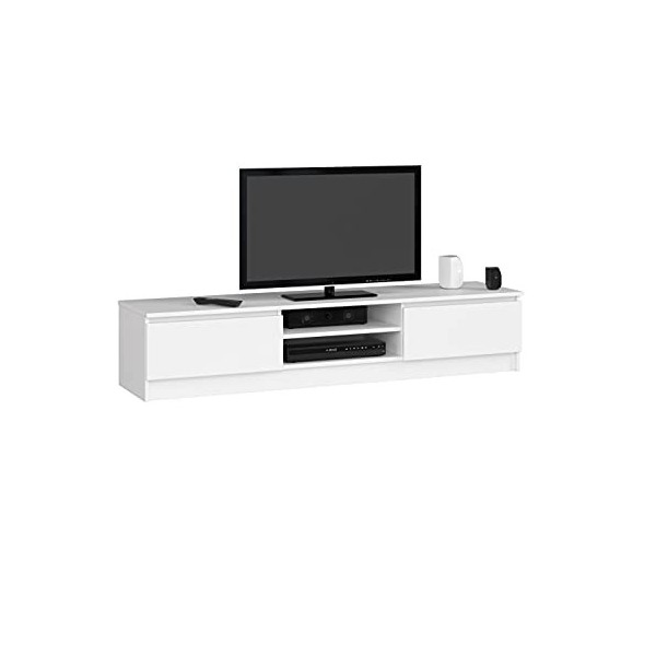 AKORD - Meuble TV K-160 - Un compartiment ouvert - 2 étagères avec portes battantes gauche et droite - 33 x 160 x 40 cm - Poi