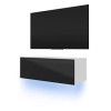 Lana - Meuble TV Suspendu/Table Basse TV/Banc TV de Salon 100 cm, Blanc Mat/Noir Brillant avec LED Bleue 