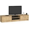 AKORD - Meuble TV K-160 - Un compartiment ouvert - 2 étagères avec portes battantes gauche et droite - 33 x 160 x 40 cm - Poi