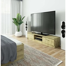 AKORD - Meuble TV K-160 - Un compartiment ouvert - 2 étagères avec portes battantes gauche et droite - 33 x 160 x 40&nbsp;cm - Poi