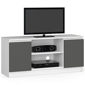 AKORD Meuble TV K-120 | Un compartiment ouvert | 2 étagères avec portes gauche et droite | H55 x L120 x P40 cm | Poids 30 kg 