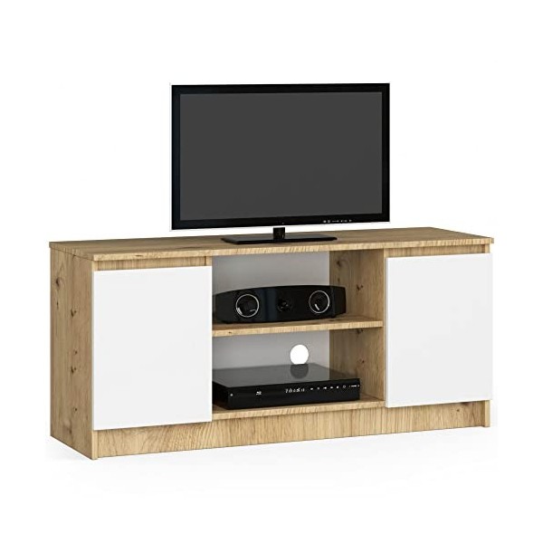 AKORD Meuble TV K-120 | Un compartiment ouvert | 2 étagères avec portes gauche et droite | H55 x L120 x P40 cm | Poids 30 kg 