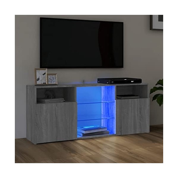 Keyur Meuble TV, Banc TV Buffet Bas Support de Télévision Meuble Télé Meuble TV avec lumières LED Sonoma Gris 120x30x50 cm