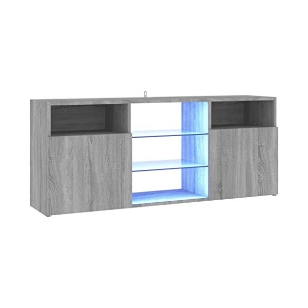 Keyur Meuble TV, Banc TV Buffet Bas Support de Télévision Meuble Télé Meuble TV avec lumières LED Sonoma Gris 120x30x50 cm
