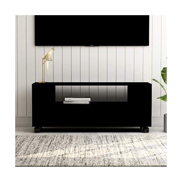 FAMIROSA Meuble TV Gris Brillant avec 4 roulettes Facile à Déplacer 120 x 35 x 43 cm Aggloméré pour Salon,Chambre