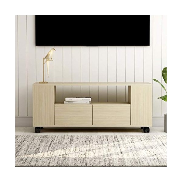 FAMIROSA Meuble TV Gris Brillant avec 4 roulettes Facile à Déplacer 120 x 35 x 43 cm Aggloméré pour Salon,Chambre