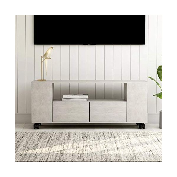FAMIROSA Meuble TV Gris Brillant avec 4 roulettes Facile à Déplacer 120 x 35 x 43 cm Aggloméré pour Salon,Chambre