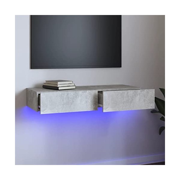 Tidyard Meuble TV Suspendu avec Lumières LED Armoire de TV Suspendu Meuble de Salon de Salon Gris béton 90x35x15,5 cm