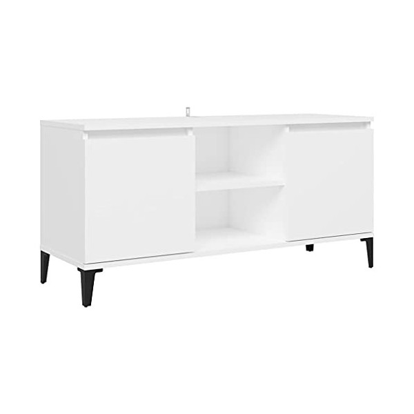 Meuble TV avec 2 Portes | Style Contemporain | Rangement matériel télé Audio Video Gaming | 103,5x35x50cm Blanc