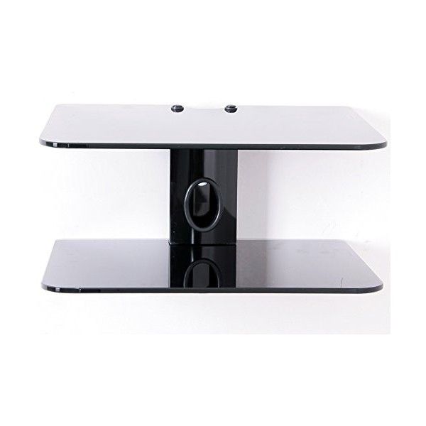 Goldline Support, Support DVD, DVD et Sky Box Support Mural avec 2 étagères en Verre Flottant 2 Shelf, Black 