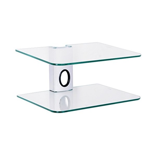 Goldline Support, Support DVD, DVD et Sky Box Support Mural avec 2 étagères en Verre Flottant 2 Shelf, Black 