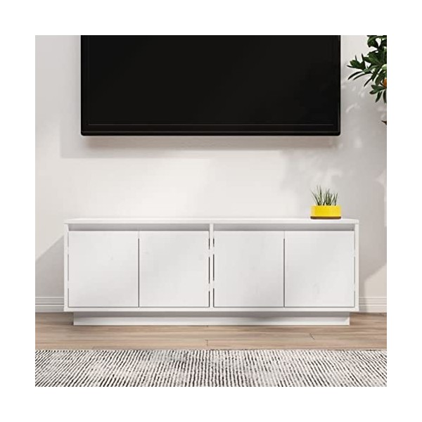 GuyAna Meuble TV Blanc 110x34x40 cm Bois de pin Massif,Meuble TV,Table Basse Couleurs,Table Basse Salon Meuble TV