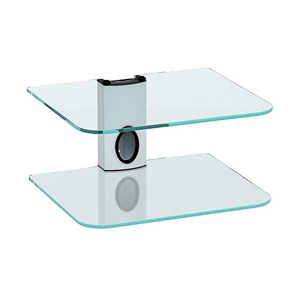 Goldline Support, Support DVD, DVD et Sky Box Support Mural avec 2 étagères en Verre Flottant 2 Shelf, Black 