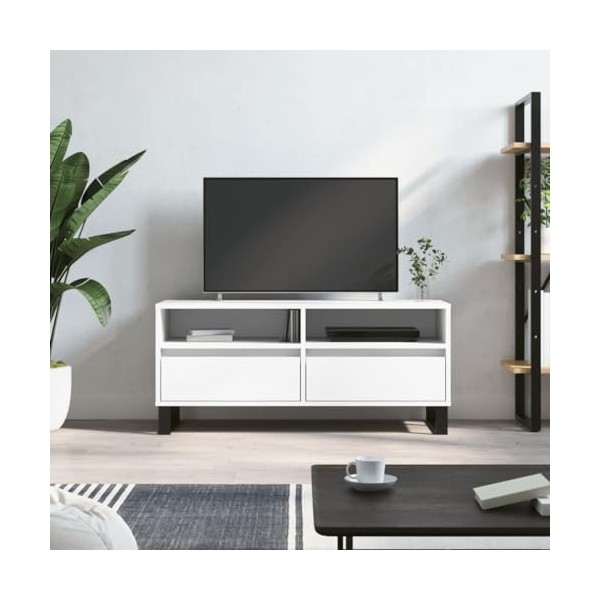 FAMIROSA Meuble TV Blanc 100x34,5x44,5 cm Bois dingénierie 22.8KG 