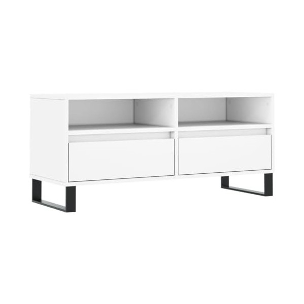 FAMIROSA Meuble TV Blanc 100x34,5x44,5 cm Bois dingénierie 22.8KG 