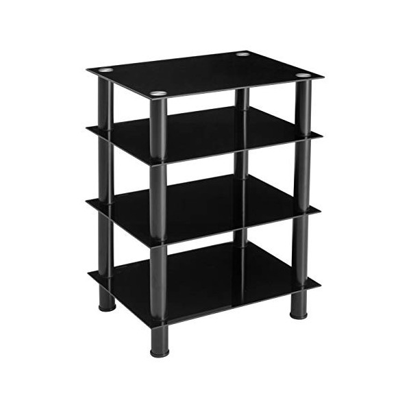 Ttap Meuble TV HiFi/Audio avec 4 étagères en Verre Noir 600 mm de Large