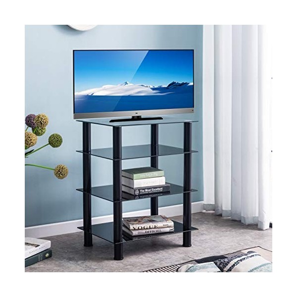 Ttap Meuble TV HiFi/Audio avec 4 étagères en Verre Noir 600 mm de Large