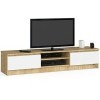 AKORD - Meuble TV K-160 - Un compartiment ouvert - 2 étagères avec portes battantes gauche et droite - 33 x 160 x 40&nbsp;cm - Poi