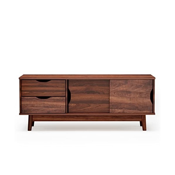 GOPLUS Meuble TV pour TV de 152 CM, Table de Télévision avec 2 Tiroirs et 2 Portes Coulissantes, Charge de 60 KG, Banc TV Bas