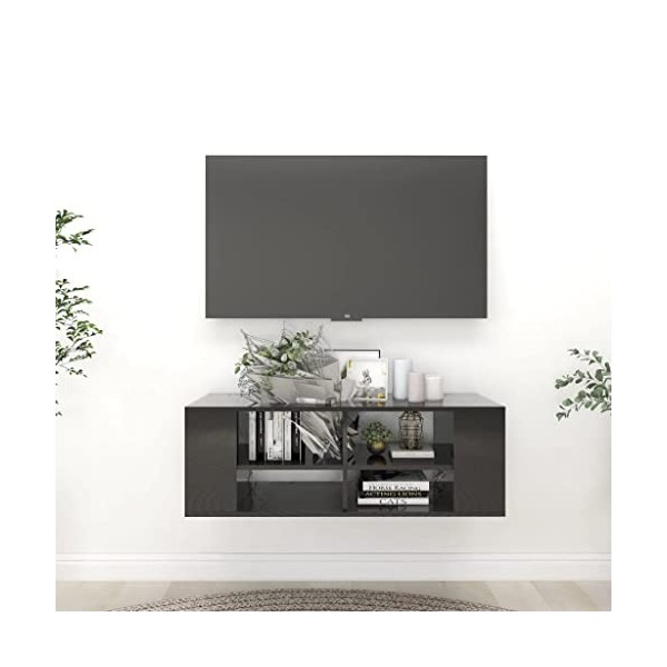 VEEKI Meuble TV, Meuble TV Suspendu, Meuble TV Blanc, Meuble TV Industriel, Meubles de Salon, Salon, Chambre, Cadre en Acier,