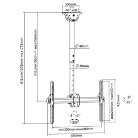 Support Plafond 156cm Blanc pour moniteurs TV 37-70", Xantron DEHA-946L-W