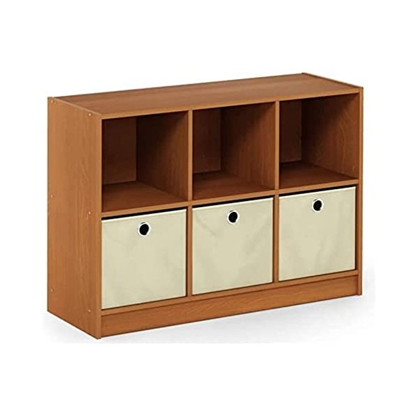 Furinno Basic Bibliothèque 3x2 avec Bacs, Cerisier, Bois dense, Cerise Clair/Ivoire, One Size