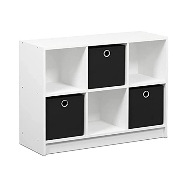 Furinno Basic Bibliothèque 3x2 avec Bacs, Cerisier, Bois dense, Cerise Clair/Ivoire, One Size