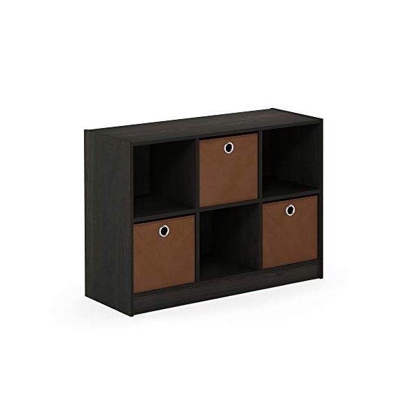 Furinno Basic Bibliothèque 3x2 avec Bacs, Cerisier, Bois dense, Cerise Clair/Ivoire, One Size