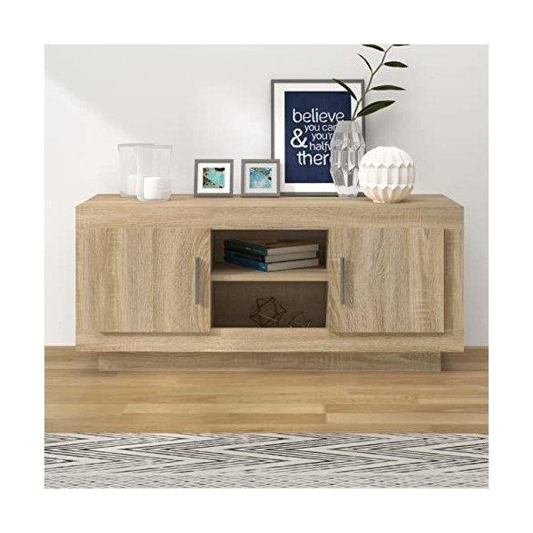 JUNZAI Meuble TV chêne Sonoma 102x35x45 cm Bois dingénierie,Meuble TV,Meuble TV Moderne,Meuble de Salon