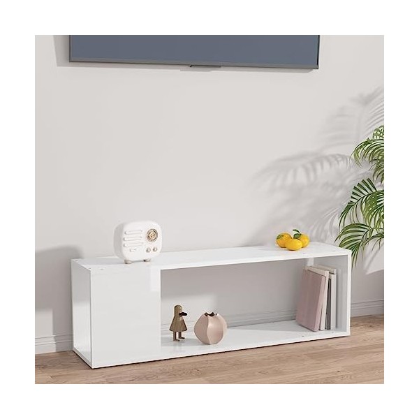 TECHPO Meuble TV blanc brillant 100 x 24 x 32 cm en bois dingénierie