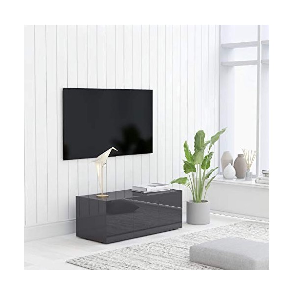 Kstyhome Meuble TV Armoire Basse Meuble Divertissement Meuble Multimédia avec 3 Tiroirs Salon Maison Intérieur Gris Brillant 