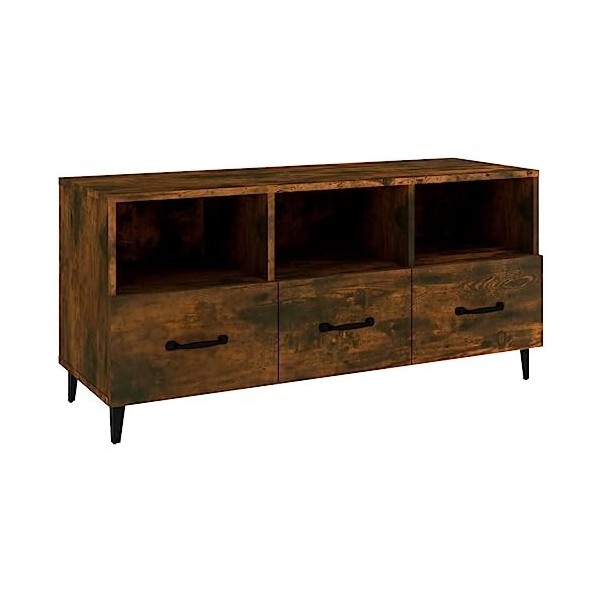 FIRBNUS Meuble TV Chêne Fumé 102x35x50 cm Bois dingénierie Armoire Stéréo Espace de Divertissement Dessus Robuste Armoire Mé