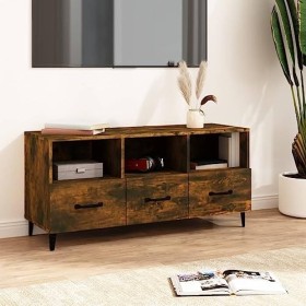 FIRBNUS Meuble TV Chêne Fumé 102x35x50 cm Bois dingénierie Armoire Stéréo Espace de Divertissement Dessus Robuste Armoire Mé