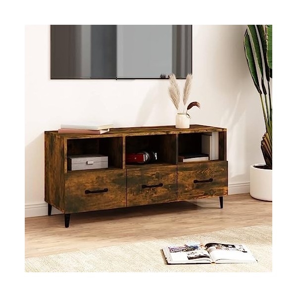 FIRBNUS Meuble TV Chêne Fumé 102x35x50 cm Bois dingénierie Armoire Stéréo Espace de Divertissement Dessus Robuste Armoire Mé