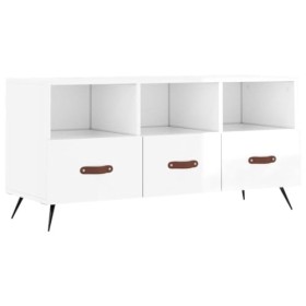 Hovothy Meuble TV Design Classique Blanc Brillant 102x36x50 cm Bois dingénierie Résistance à lhumidité Armoire Stéréo Grand