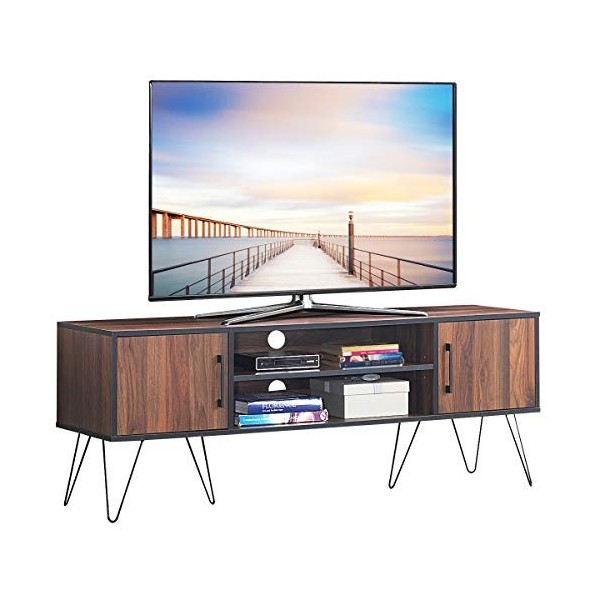 COSTWAY Meuble TV 2 Étagères Ouvertes, pour TV 152,4 cm au Max, Support de Télévision avec Trous de Gestion des Câbles et Éta