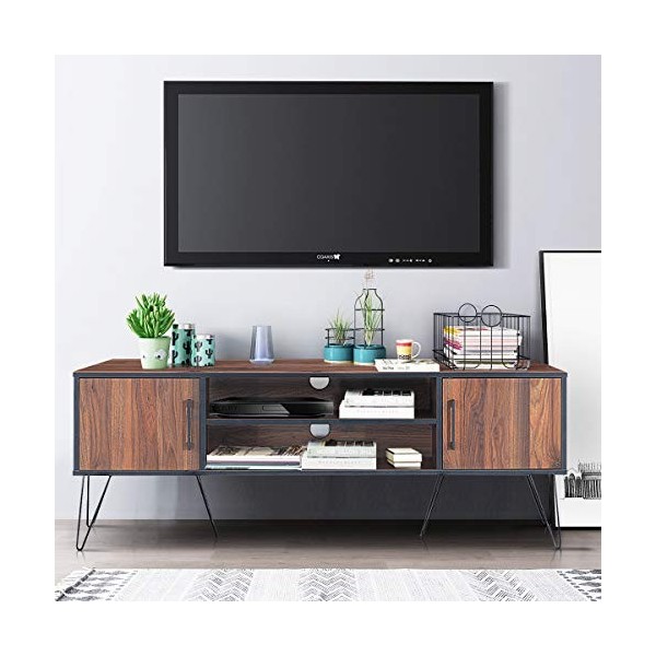 COSTWAY Meuble TV 2 Étagères Ouvertes, pour TV 152,4 cm au Max, Support de Télévision avec Trous de Gestion des Câbles et Éta