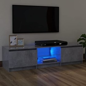 Annlera Meuble TV avec Lumières LED Colorées Gris Béton 120x30x35,5 cm Bois dingénierie Moderne Banc TV Maison Salon Grand E