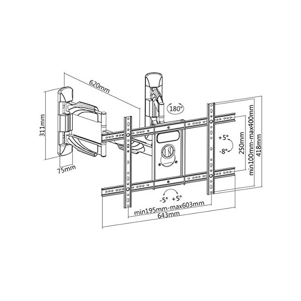 Support Mural dangle réglable pour écran TV 37-75