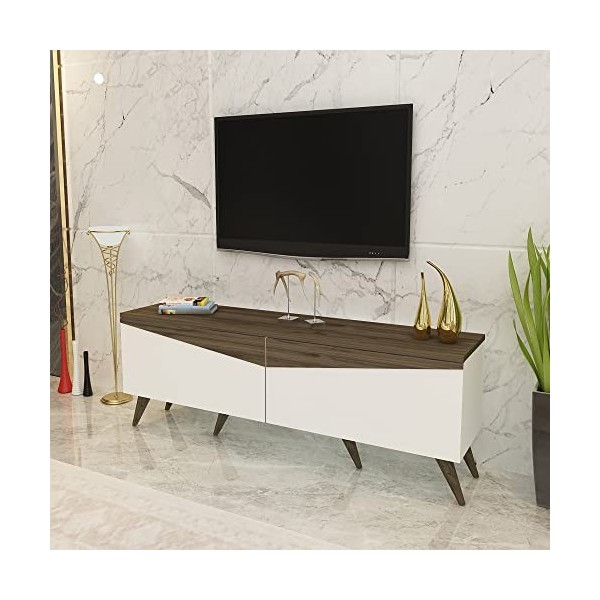 [en.casa] Meuble TV pour Salon à 2 Portes Banc TV Support de Télé Stylé Panneau de Particules Mélaminé Plastique 46 x 150 x 3