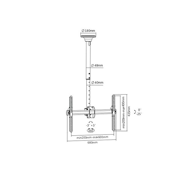 Support Plafond écran TV 37-75 Hauteur 106-156cm