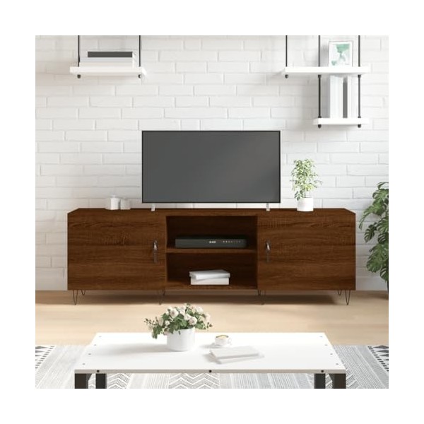 Annlera Meuble TV Chêne Marron 150x30x50 cm Bois dingénierie Style Calme Banc TV Maison Chambre à Coucher Rangement Spacieux