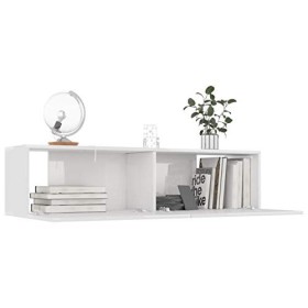 Festnight Meuble TV Suspendu avec 2 Compartiments Blanc Brillant 120x30x30 cm Aggloméré